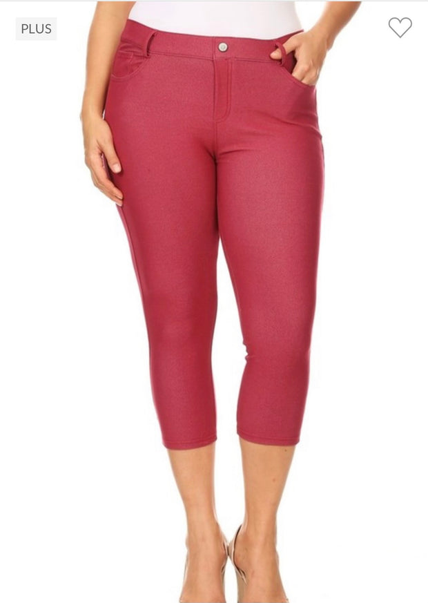 SALE!! BT-99 {Burgundy Revolution} Burgundy Capri Jeggings PLUS SIZE 1X 2X 3X