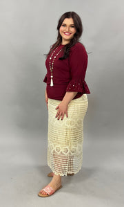 SALE!!  BT-B {Meet By Chance} Cream Skirt with Long Crochet Overlay PLUS SIZE