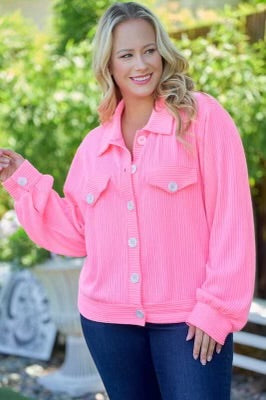 69 OT-J {Style Activated} Neon Pink Button Up Cardigan PLUS SIZE 1X 2X 3X