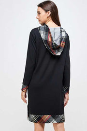 21 HD-H {Fall Fun}  Black Plaid Long Hoodie