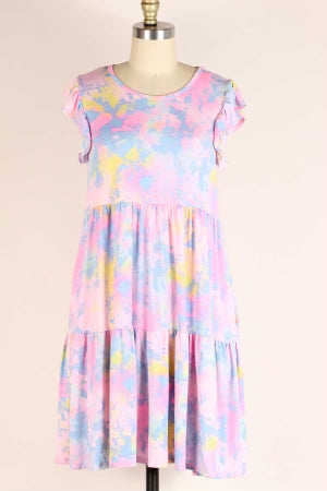 SALE!! 18 PSS-B {One For The Books} Pink Tie Dye Tiered Dress PLUS SIZE 1X 2X 3X