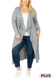 20 OT-V {Grey Skies} Heather Grey Ribbed Cardigan PLUS SIZE 1X 2X 3X