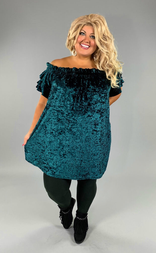 OS-G "UMGEE"  Teal Crushed Velvet Off-Shoulder ***FLASH SALE***