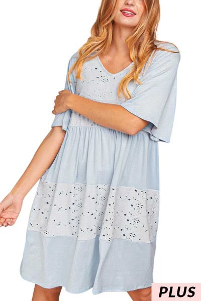 SALE!! 33 SD-A {Chickadee} Light Blue Eyelet Tiered Dress PLUS SIZE 1X 2X 3X