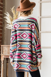 26 CP-C {Tribal Nights} Fuchsia Striped Tribal  Print Top PLUS SIZE 1X 2X 3X