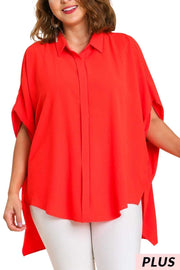 31 SSS-A {Touch Of Perfection}  Red "UMGEE"   Solid Button Up Top PLUS SIZE XL 1X 2X