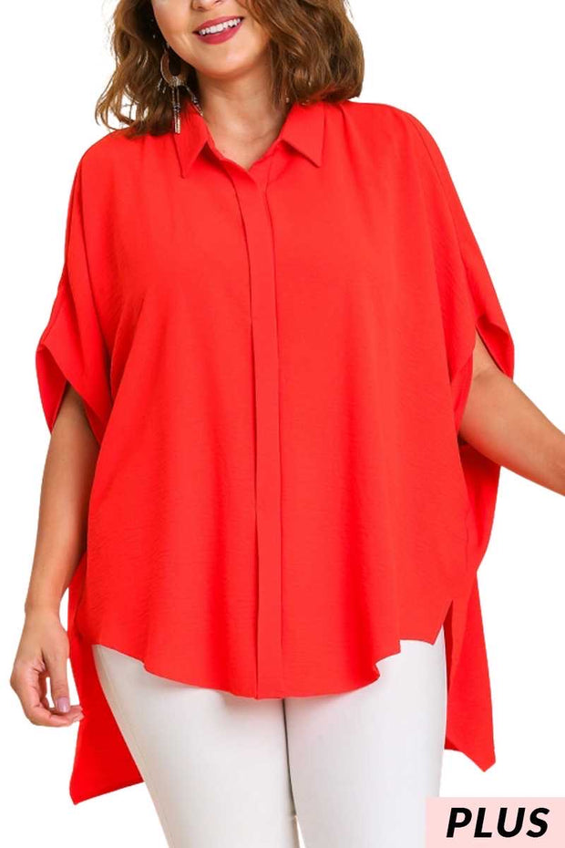 SALE!! 31 SSS-A {Touch Of Perfection}  Red"UMGEE"   Solid Button Up Top PLUS SIZE XL 1X 2X