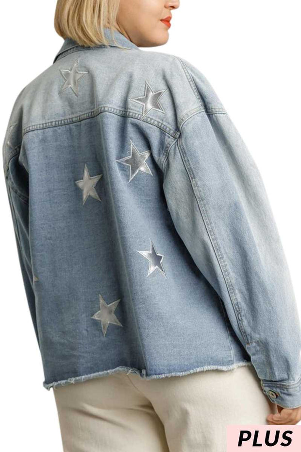 SALE!!  11 OT-A {Mega Star} "UMGEE" Light Blue  Denim Jacket PLUS SIZE XL 1X 2X