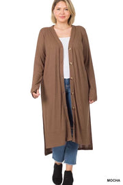 SALE! 22 OT-K {Close To You} Mocha Ribbed Button Up Duster PLUS SIZE 1X 2X 3X