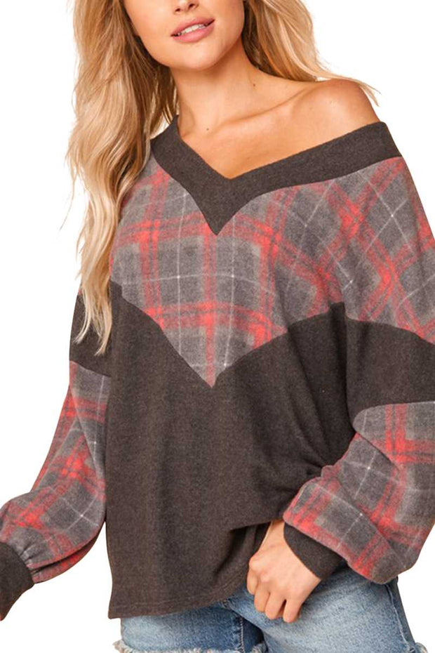 SALE! 45 CP-E {Wish I Could} Charcoal Plaid Fleece Bubble Sleeve Tunic Plus Size 1X 2X 3X