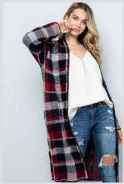 SALE!! 93 OT-D {Feel The Chill} Red/Black Plaid Long Cardigan  PLUS SIZE 1X/2X  2X/3X