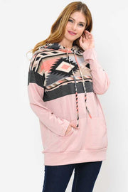 23 HD-E  {Reaching For You}  Blush Tribal Printed  Hoodie PLUS SIZE XL 2X 3X