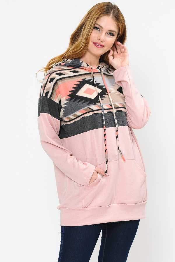 23 HD-E {Reaching For You}  Blush Tribal Printed Hoodie PLUS SIZE XL 2X 3X