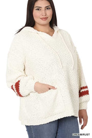 40 HD-E {Give It A Whirl} Ivory Knit Hoodie w/Pocket PLUS SIZE 1X 2X 3X