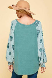 SALE!! 13 CP {How Beautiful} Teal V-Neck Floral Sleeve Top PLUS SIZE XL 2X 3X