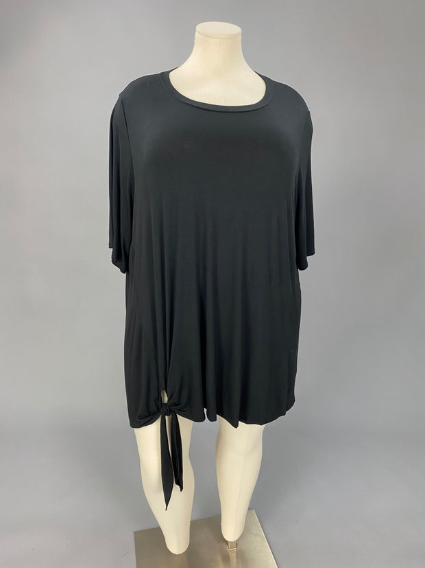 79 SSS {Sweet Touch} Black Short Sleeve Tunic Tied At Hem CURVY BRAND!!!  EXTENDED PLUS SIZE 4X 5X 6X