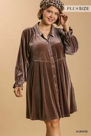 17 SLS-A {Reach Out} Umgee Almond Velvet Babydoll Dress PLUS SIZE XL 1X 2X