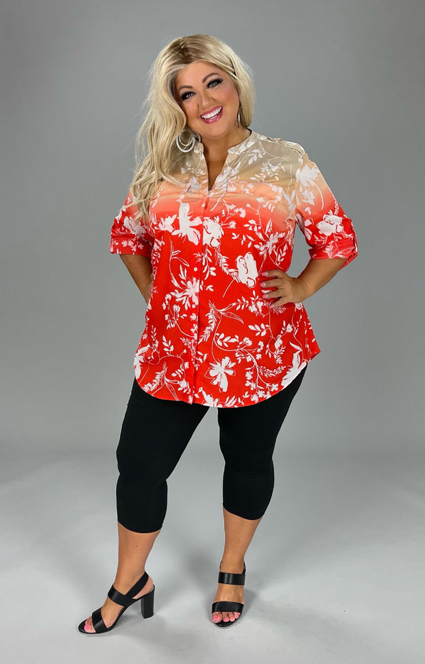 SALE!! PLS-A  M-109  {Calvin Klein} Orange Print Top Retail $79.50 PLUS SIZE 1X