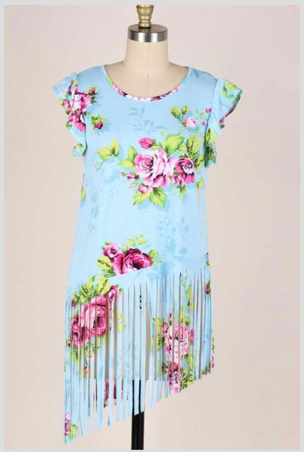 SALE!! 67 PPS-Q { Slanted Rose} Light Blue Tunic W/ Roses  PLUS SIZE 1X 2X 3X