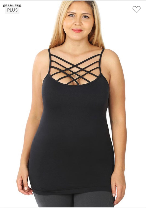 TANK {Uptown Girl} BLACK Caged Neck Shaper Tank  PLUS SIZE 1X/2X