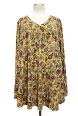 26 PLS {A Different Me} Mustard Paisley Print Ribbed Top PLUS SIZE 1X