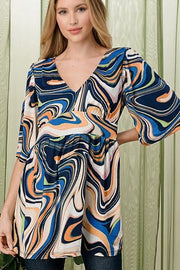 SALE!! 95 PSS-A {Looks So Easy} Navy Geo Print Babydoll Top