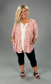 SALE!! 49 OT-D {Raise Your Standard} Mauve Floral Ribbed Cardigan  PLUS SIZE 1X 2X 3X 4X 5X 6X