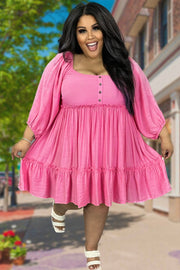 46 SQ-A {Into Bliss} Umgee Pink Smocked Dress PLUS SIZE XL 1X 2X