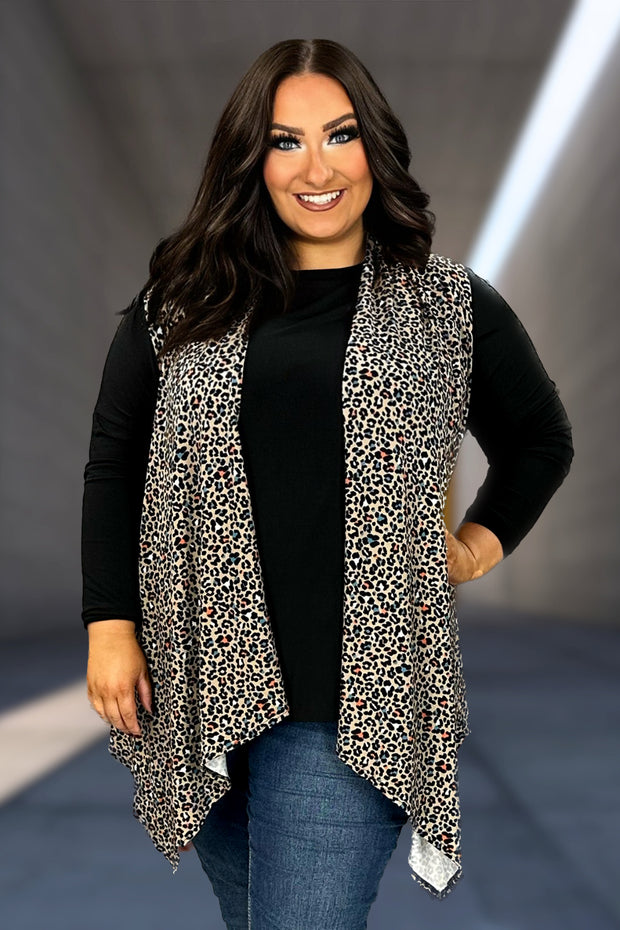 80  OT-B {Looking My Best} Taupe/Multi-Color Leopard Print Vest PLUS SIZE XL 2X 3X