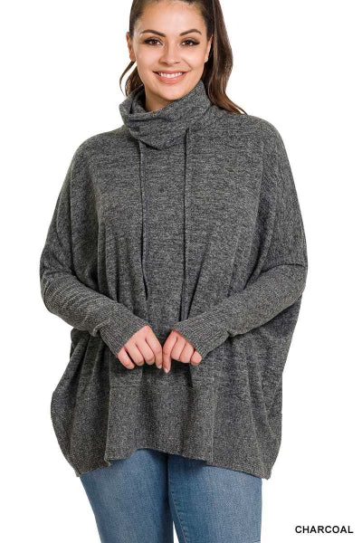 SALE!! 55 SLS-E {Warm Hugs} Charcoal Cowl Neck Top Sale!! PLUS SIZE 1X 2X 3X