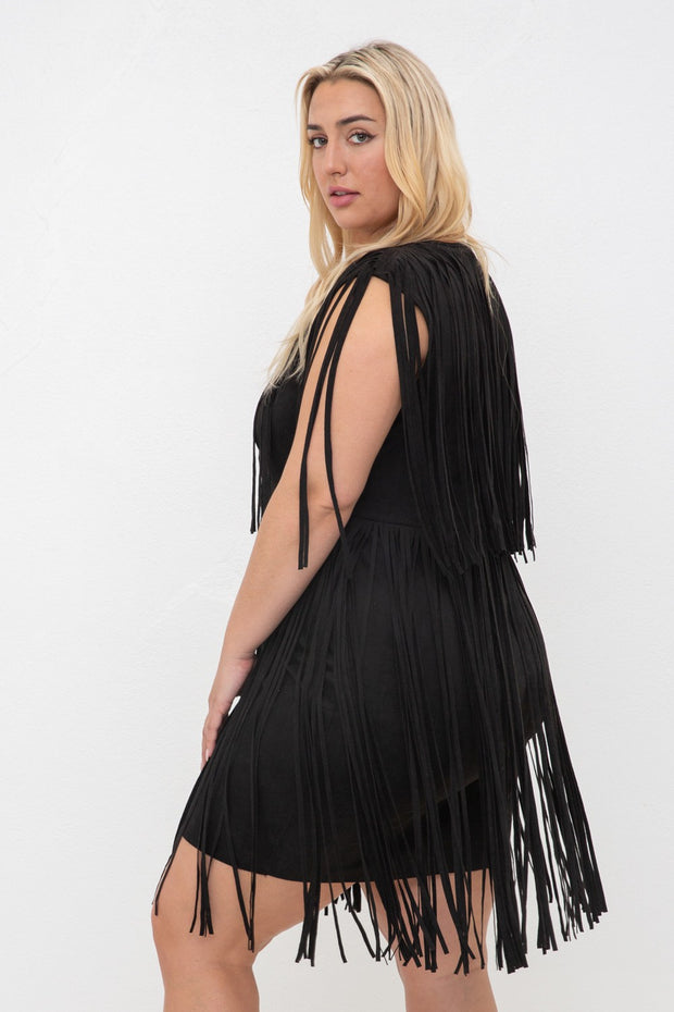 SALE!! 27 SV {Taking A Break} VOCAL Black Faux Suede Dress w/Fringe PLUS SIZE XL 2X 3X