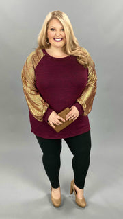 SALE!   29 CP-G {My Time To Shine} Maroon Gold Metallic  Top w/ Cuffed Sleeve  PLUS SIZE XL 2X 3X