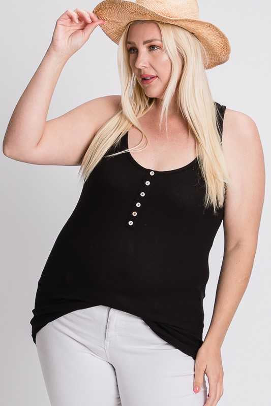 SALE!! 60 SV-P  {Can You Feel It} Black Ribbed Tank Top PLUS SIZE 1X 2X 3X