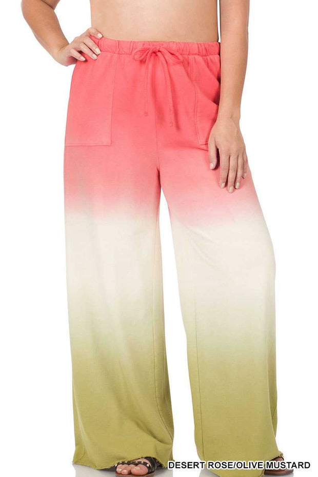 SALE!! LEG-68 {Always Around Me} D. Rose Dip-Dye Flare Leg Joggers PLUS SIZE 1X 2X 3X