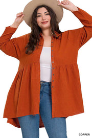 SALE! 20 SLS-A {Fun And Done} Copper Peplum Raw Edge Top PLUS SIZE 1X 2X 3X