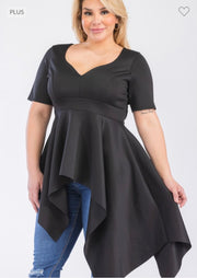 26 SSS-S {City Lights}  Black Sweetheart Peplum Top PLUS SIZE 1X 2X 3X