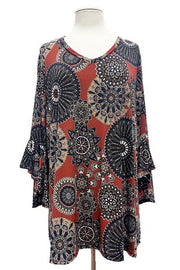 SALE!! 13 PQ {Taking Calls} Rust Mandala Print V-Neck Top EXTENDED PLUS SIZE 4X 5X 6X