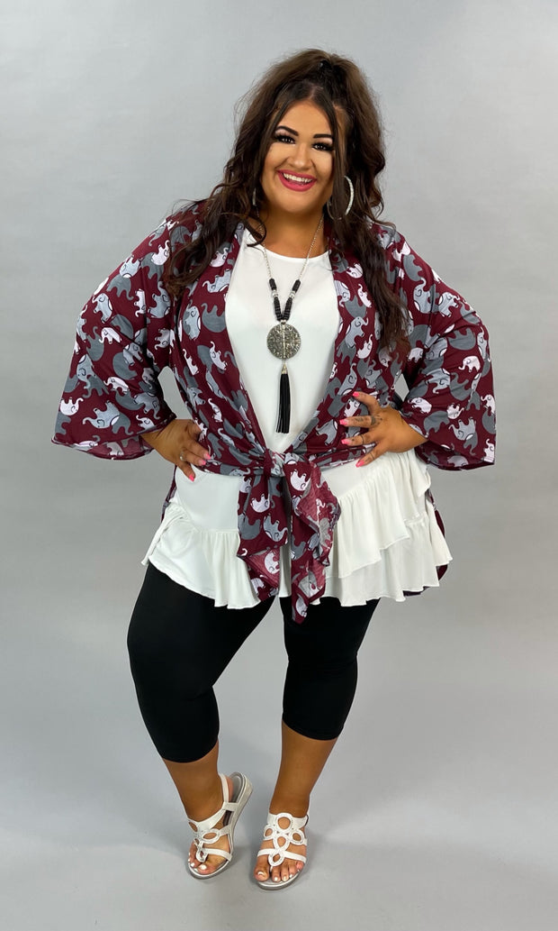 72 OT-C {Trunks Away} Burgandy Elephant Print Cardigan Plus Size 1X 2X 3X