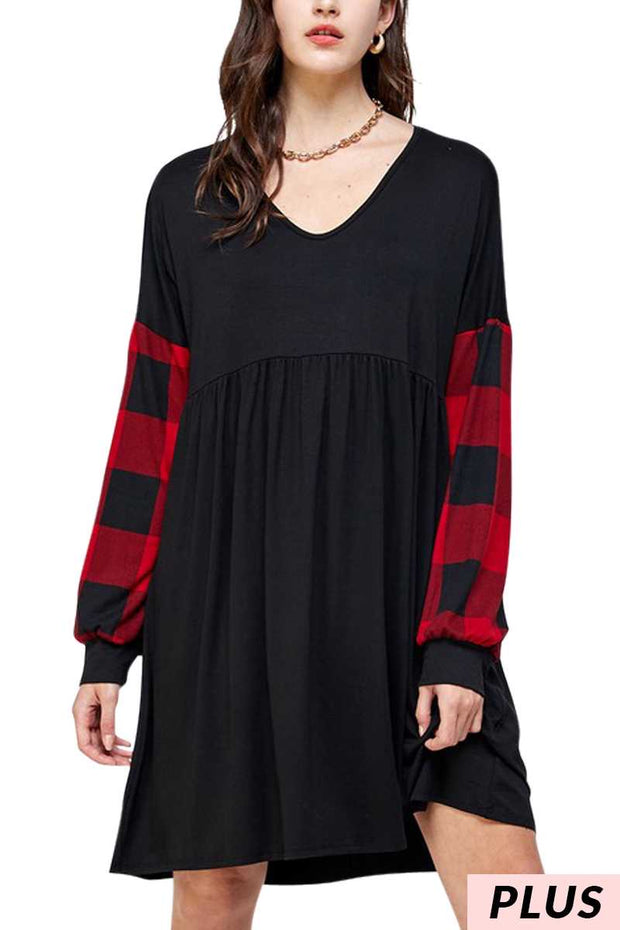 37 CP-E {Know Your Worth}  Black Red Plaid Babydoll Tunic PLUS SIZE XL 2X 3X