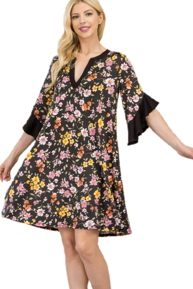 SALE!! 33 CP-A {Talk About Style} Black Floral Ruffle Sleeve Dress PLUS SIZE XL 2X 3X