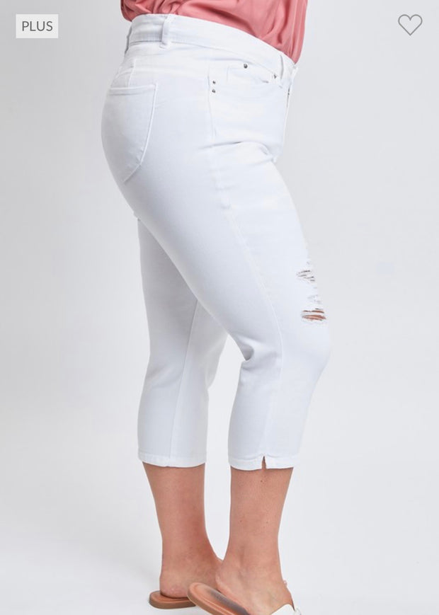 SALE!! LEG-64 {Royalty For Me} White Ripped Capri Pants PLUS SIZE 14 16 18