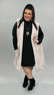 59 OT-D {A Step Around} Pink Sherpa Long Vest PLUS SIZE 1X 2X 3X