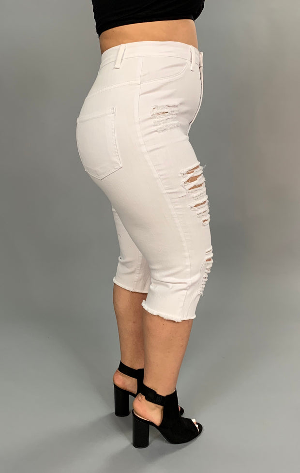 SALE!! BT-S "Aphrodite" Ripped Denim Capri White Jeans