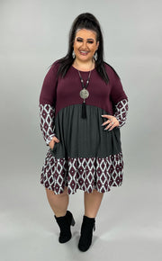 56  CP-A {Pursue Your Dreams} Magenta Gray Print Tiered Dress  PLUS SIZE 1X 2X 3X