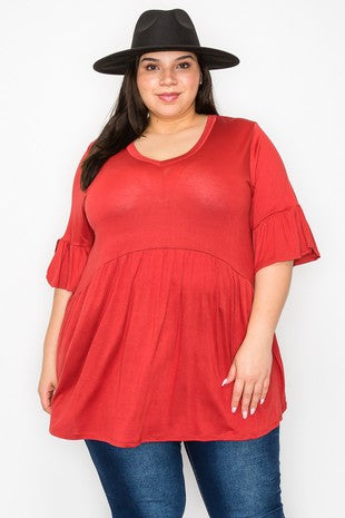 SALE!! 29 SQ [Capture Simplicity} Rust Babydoll V-Neck Tunic EXTENDED PLUS SIZE 3X 4X 5X