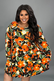 54 PLS {Creating Happiness} Rust/Olive Floral Babydoll Dress PLUS SIZE XL 2X 3X