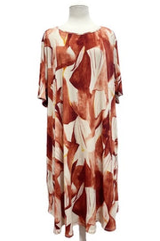 SALE!! 18 PSS-B {Brunch Ready} Rust Print Dress w/Pockets EXTENDED PLUS SIZE 4X 5X 6X