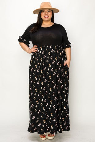 LD-Z {Everyday Delight} Black Sm.Floral Print Maxi Dress PLUS SIZE 3X