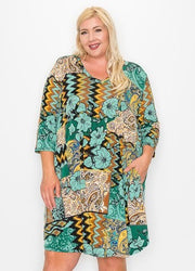 SALE!! 95 PQ-Z {Wear Your Confidence} Green Floral Print Dress EXTENDED PLUS SIZE 3X 4X 5X