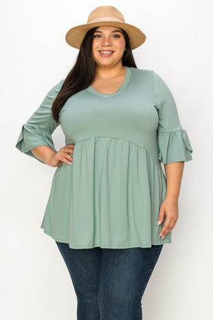 SALE!! 29 SQ {Capture Simplicity} Green Babydoll V-Neck Top EXTENDED PLUS SIZE 3X 4X 5X